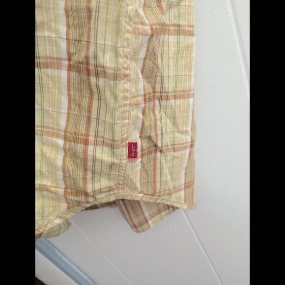 Levis Shirt Mens M Medium Med Plaid Red Tab Khaki Checkered Short Sleeve Button - Picture 3 of 4